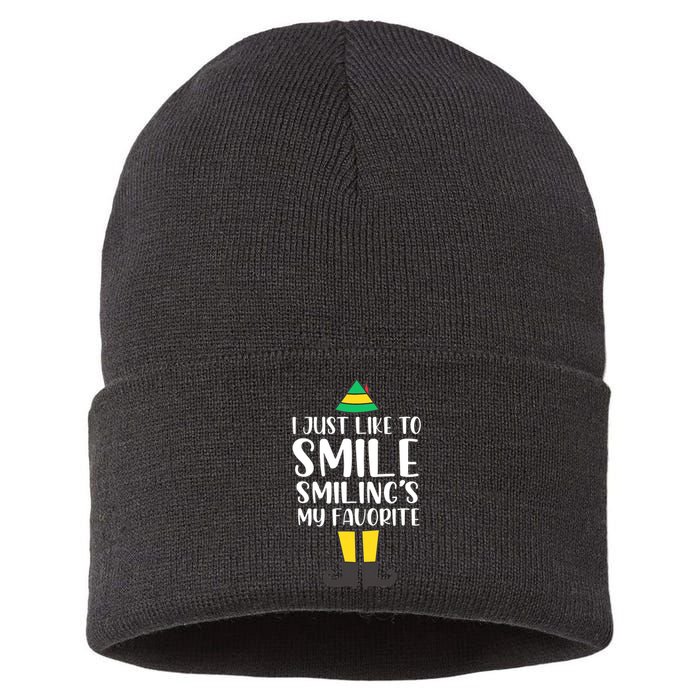 Smiling Is My Favorite Christmas Elf Buddy Sustainable Knit Beanie