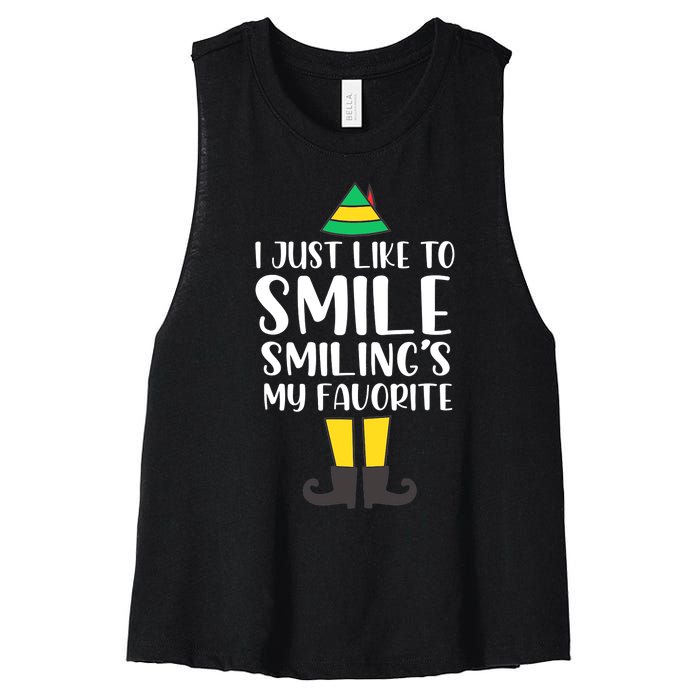 Smiling Is My Favorite Christmas Elf Buddy Women's Racerback Cropped Tank