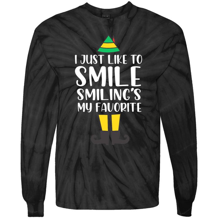 Smiling Is My Favorite Christmas Elf Buddy Tie-Dye Long Sleeve Shirt