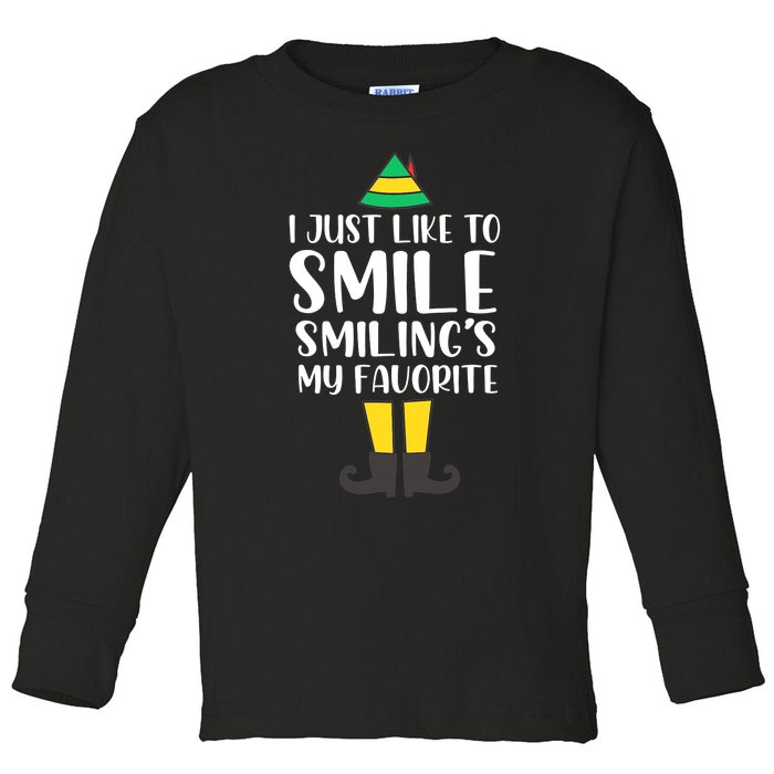 Smiling Is My Favorite Christmas Elf Buddy Toddler Long Sleeve Shirt