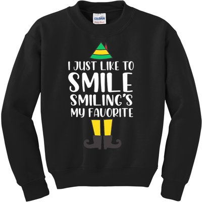 Smiling Is My Favorite Christmas Elf Buddy Kids Sweatshirt