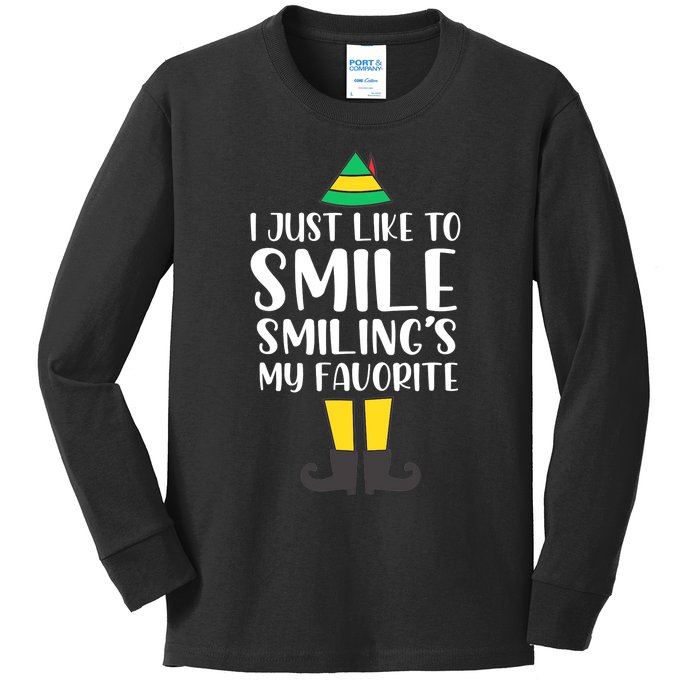 Smiling Is My Favorite Christmas Elf Buddy Kids Long Sleeve Shirt