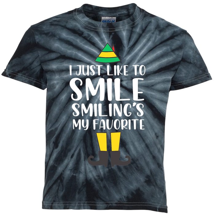 Smiling Is My Favorite Christmas Elf Buddy Kids Tie-Dye T-Shirt