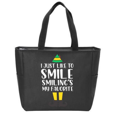 Smiling Is My Favorite Christmas Elf Buddy Zip Tote Bag