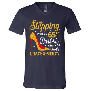 Stepping Into My 65th Birthday Women Funny 65 Year Old V-Neck T-Shirt