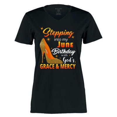 Stepping Into My June Birthday With God's Grace And Mercy Women's Momentum V-Neck T-Shirt