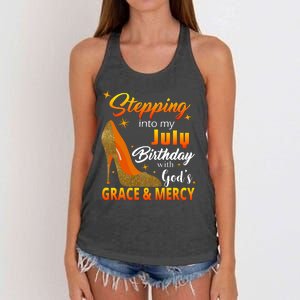 Stepping Into My July Birthday With God's Grace And Mercy Women's Knotted Racerback Tank