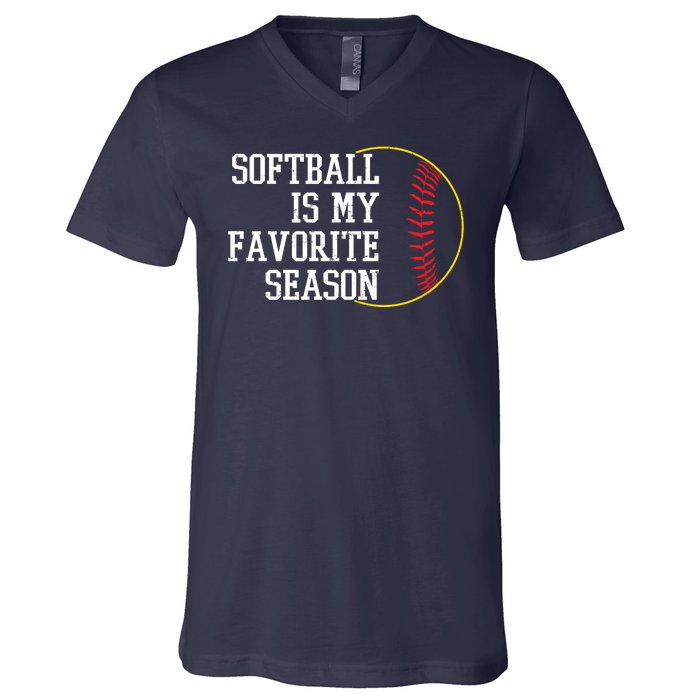 Softball Is My Favorite Season V-Neck T-Shirt