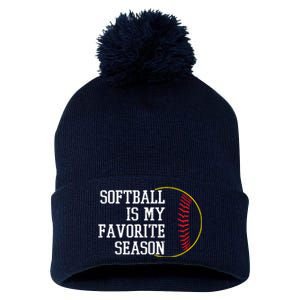 Softball Is My Favorite Season Pom Pom 12in Knit Beanie