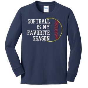 Softball Is My Favorite Season Kids Long Sleeve Shirt