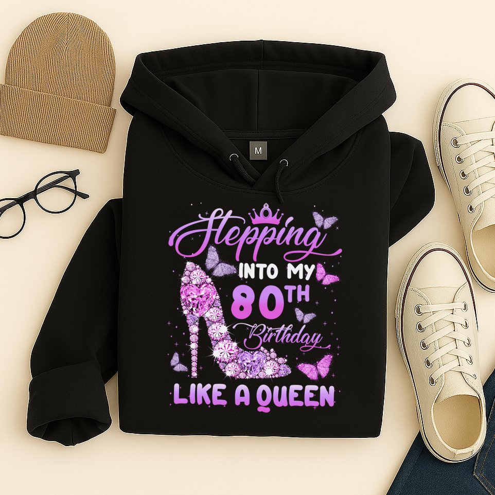 Stepping Into My 80th Birthday Diamond Crown Hoodie