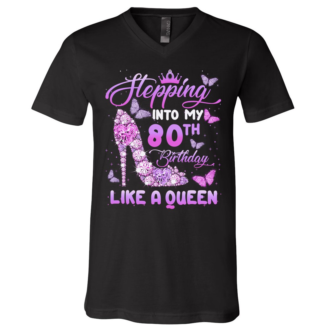 Stepping Into My 80th Birthday Diamond Crown V-Neck T-Shirt