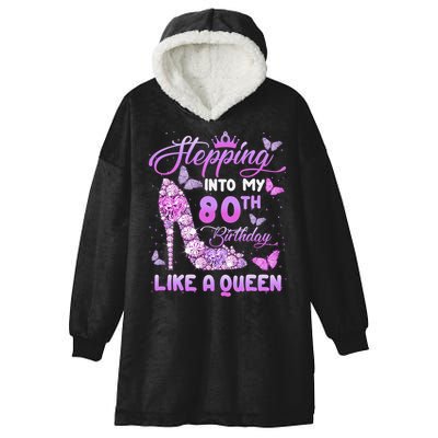 Stepping Into My 80th Birthday Diamond Crown Hooded Wearable Blanket