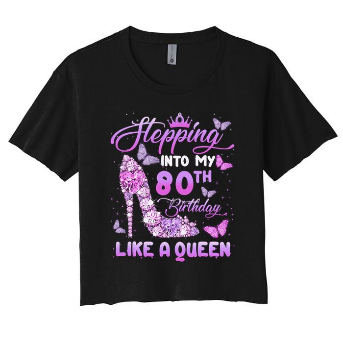 Stepping Into My 80th Birthday Diamond Crown Women's Crop Top Tee