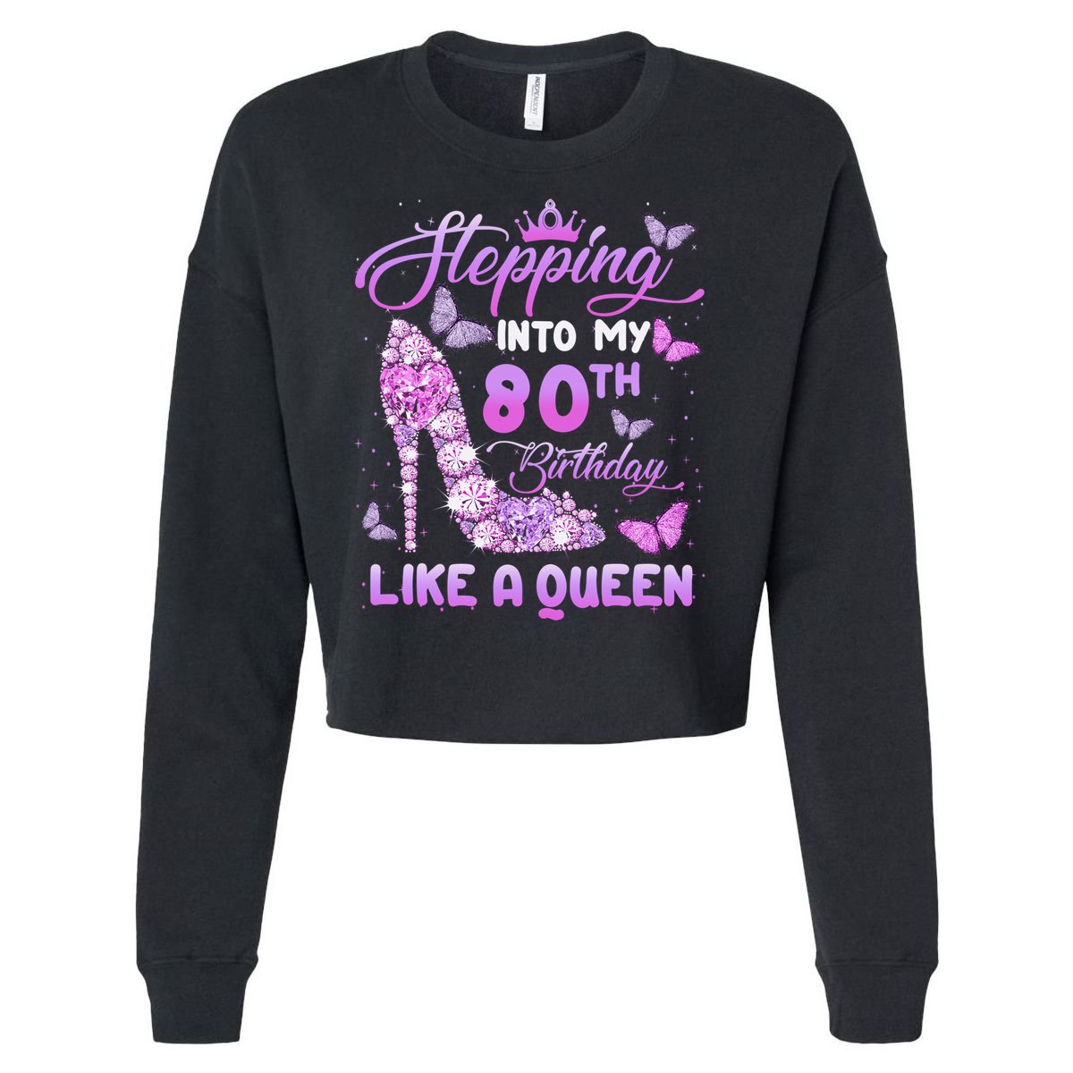 Stepping Into My 80th Birthday Diamond Crown Cropped Pullover Crew
