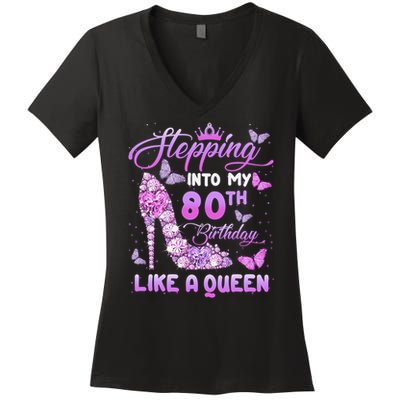 Stepping Into My 80th Birthday Diamond Crown Women's V-Neck T-Shirt