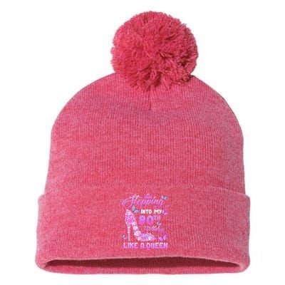Stepping Into My 80th Birthday Diamond Crown Pom Pom 12in Knit Beanie