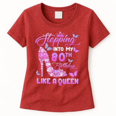 Stepping Into My 80th Birthday Diamond Crown Womens T-Shirt