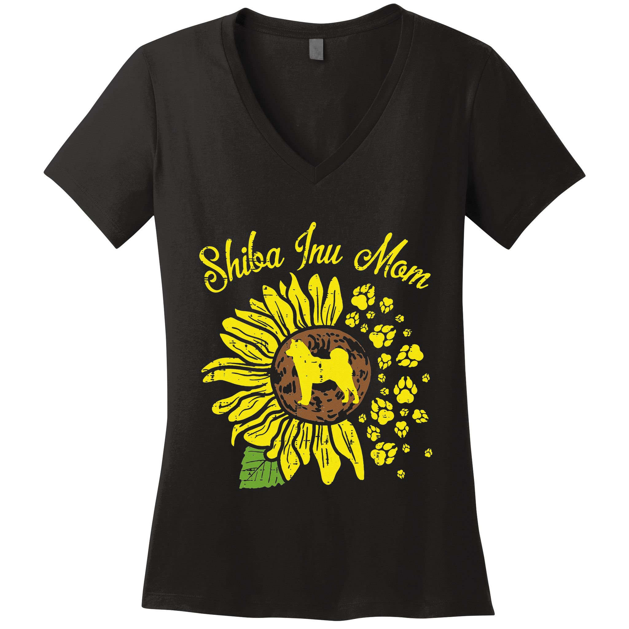 Shiba Inu Mom Sunflower Japanese Akita Dog Lover Women's V-Neck T-Shirt