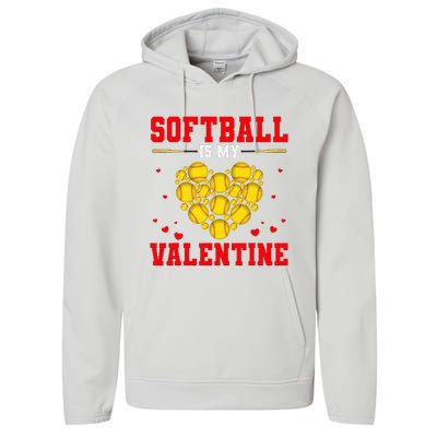 Softball Is My Valentine Softball Heart Softball Lover Gifts Performance Fleece Hoodie