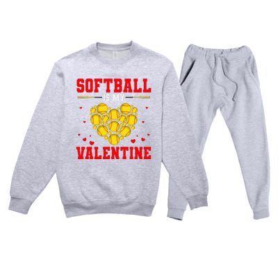 Softball Is My Valentine Softball Heart Softball Lover Gifts Premium Crewneck Sweatsuit Set