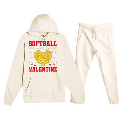 Softball Is My Valentine Softball Heart Softball Lover Gifts Premium Hooded Sweatsuit Set