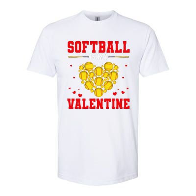 Softball Is My Valentine Softball Heart Softball Lover Gifts Softstyle CVC T-Shirt