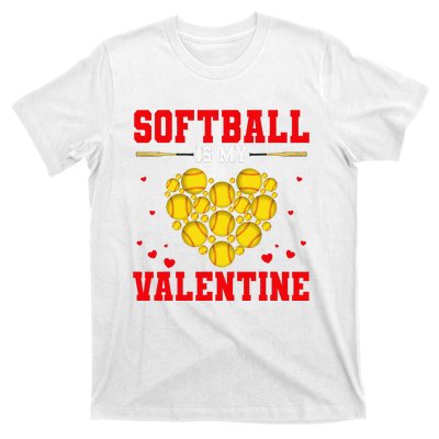 Softball Is My Valentine Softball Heart Softball Lover Gifts T-Shirt