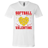 Softball Is My Valentine Softball Heart Softball Lover Gifts V-Neck T-Shirt