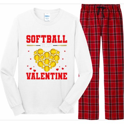 Softball Is My Valentine Softball Heart Softball Lover Gifts Long Sleeve Pajama Set