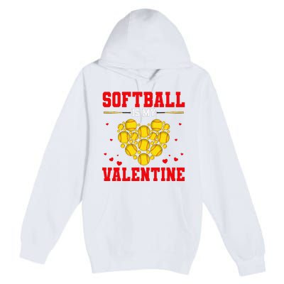 Softball Is My Valentine Softball Heart Softball Lover Gifts Premium Pullover Hoodie