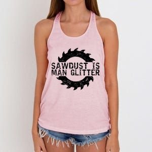 Sawdust Is Man Woodworking Fathers Day Gift Women's Knotted Racerback Tank