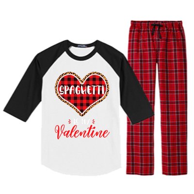 Spaghetti Is My Valentine Leopard Buffalo Plaid Heart Pasta Great Gift Raglan Sleeve Pajama Set