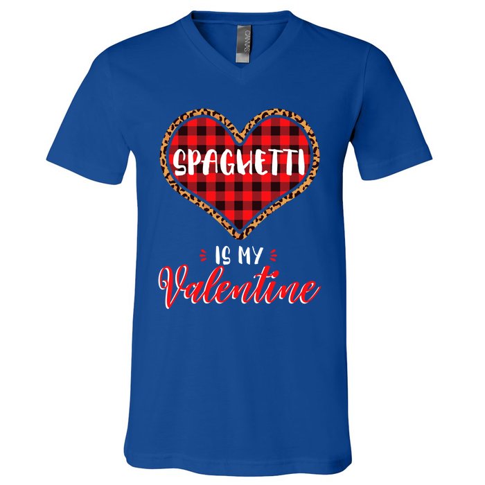 Spaghetti Is My Valentine Leopard Buffalo Plaid Heart Pasta Great Gift V-Neck T-Shirt