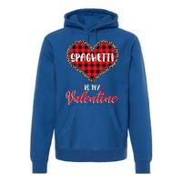 Spaghetti Is My Valentine Leopard Buffalo Plaid Heart Pasta Great Gift Premium Hoodie