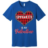 Spaghetti Is My Valentine Leopard Buffalo Plaid Heart Pasta Great Gift Premium T-Shirt