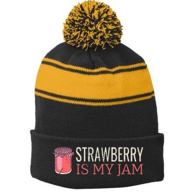 Strawberry Is My Jam For Strawberry Lover Stripe Pom Pom Beanie