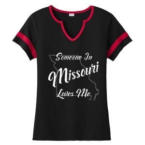 Someone In Missouri Loves Me State Map Outline Ladies Halftime Notch Neck Tee