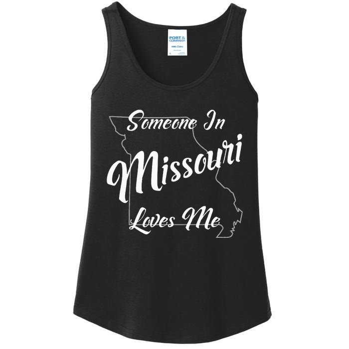 Someone In Missouri Loves Me State Map Outline Ladies Essential Tank