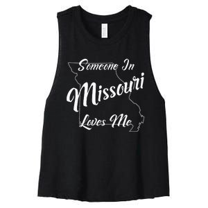 Someone In Missouri Loves Me State Map Outline Women's Racerback Cropped Tank