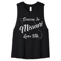 Someone In Missouri Loves Me State Map Outline Women's Racerback Cropped Tank