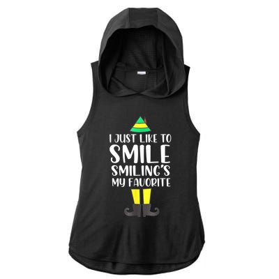 Smiling Is My Favorite Christmas Elf Buddy Ladies PosiCharge Tri-Blend Wicking Draft Hoodie Tank