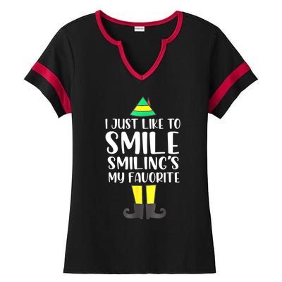 Smiling Is My Favorite Christmas Elf Buddy Ladies Halftime Notch Neck Tee