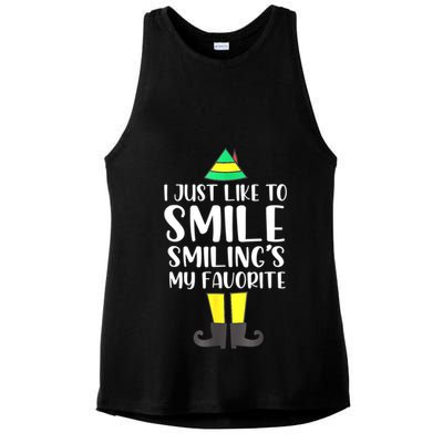 Smiling Is My Favorite Christmas Elf Buddy Ladies PosiCharge Tri-Blend Wicking Tank