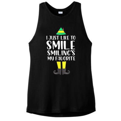 Smiling Is My Favorite Christmas Elf Buddy Ladies PosiCharge Tri-Blend Wicking Tank