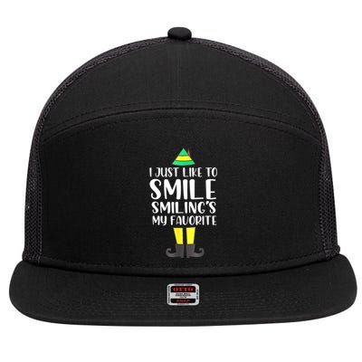 Smiling Is My Favorite Christmas Elf Buddy 7 Panel Mesh Trucker Snapback Hat