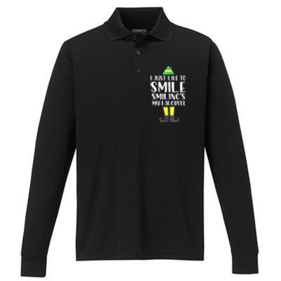 Smiling Is My Favorite Christmas Elf Buddy Performance Long Sleeve Polo