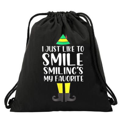 Smiling Is My Favorite Christmas Elf Buddy Drawstring Bag