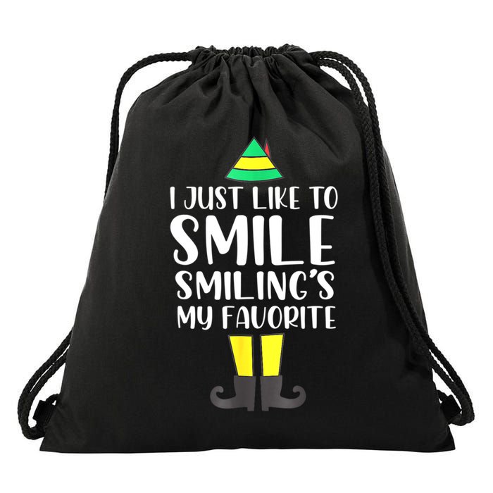 Smiling Is My Favorite Christmas Elf Buddy Drawstring Bag