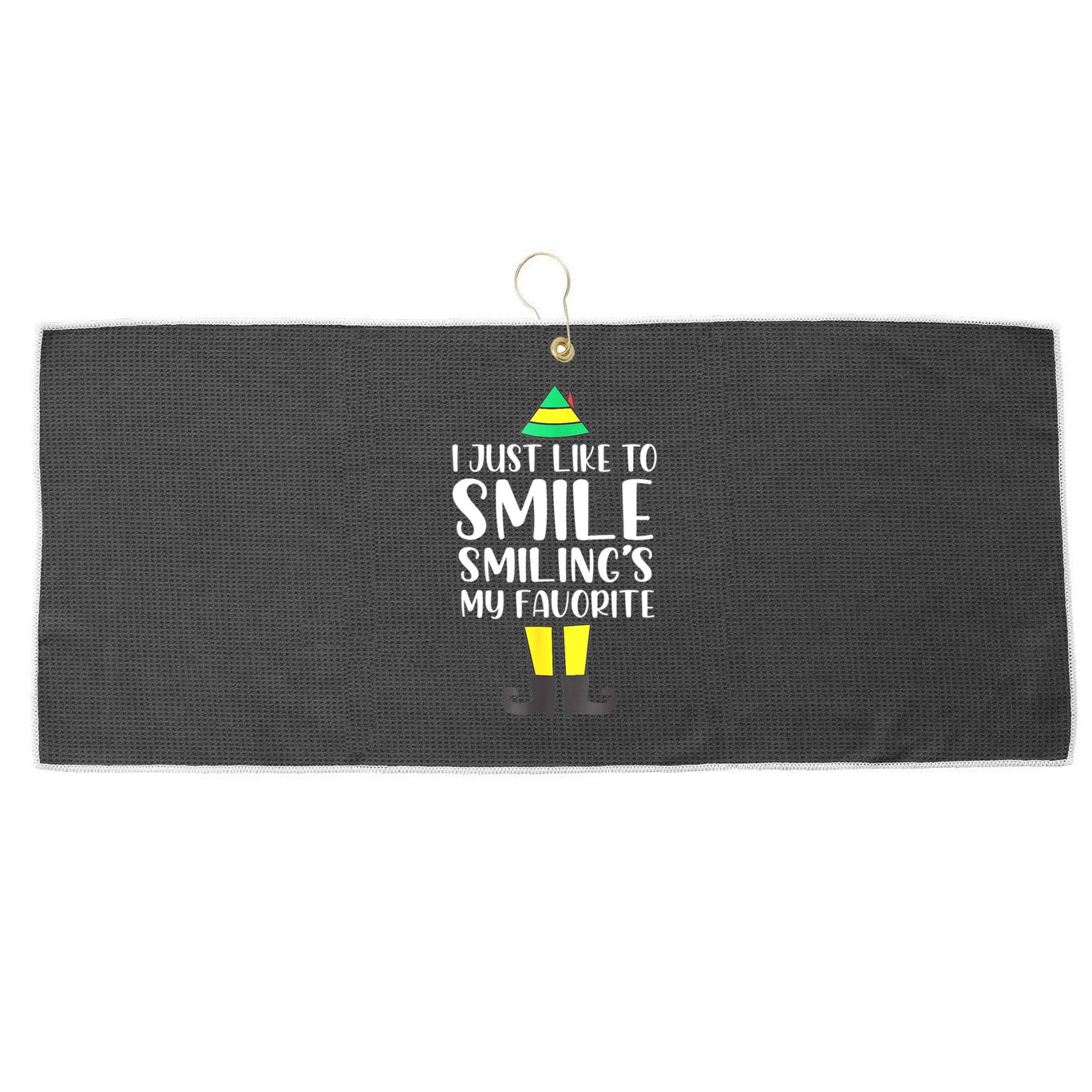 Smiling Is My Favorite Christmas Elf Buddy Large Microfiber Waffle Golf Towel